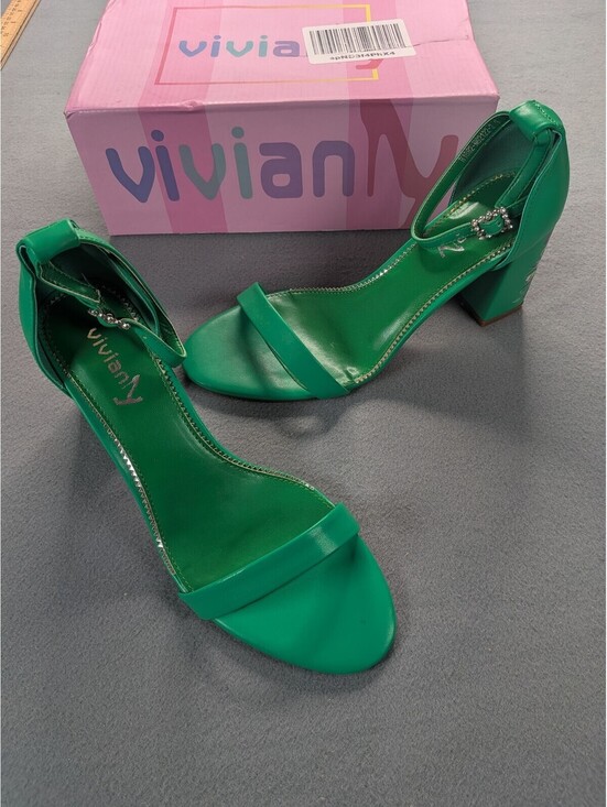 Shoes - Viviany Heels Womens Size 9 Green Strappy Block Heel Floral Butterfly Sandals